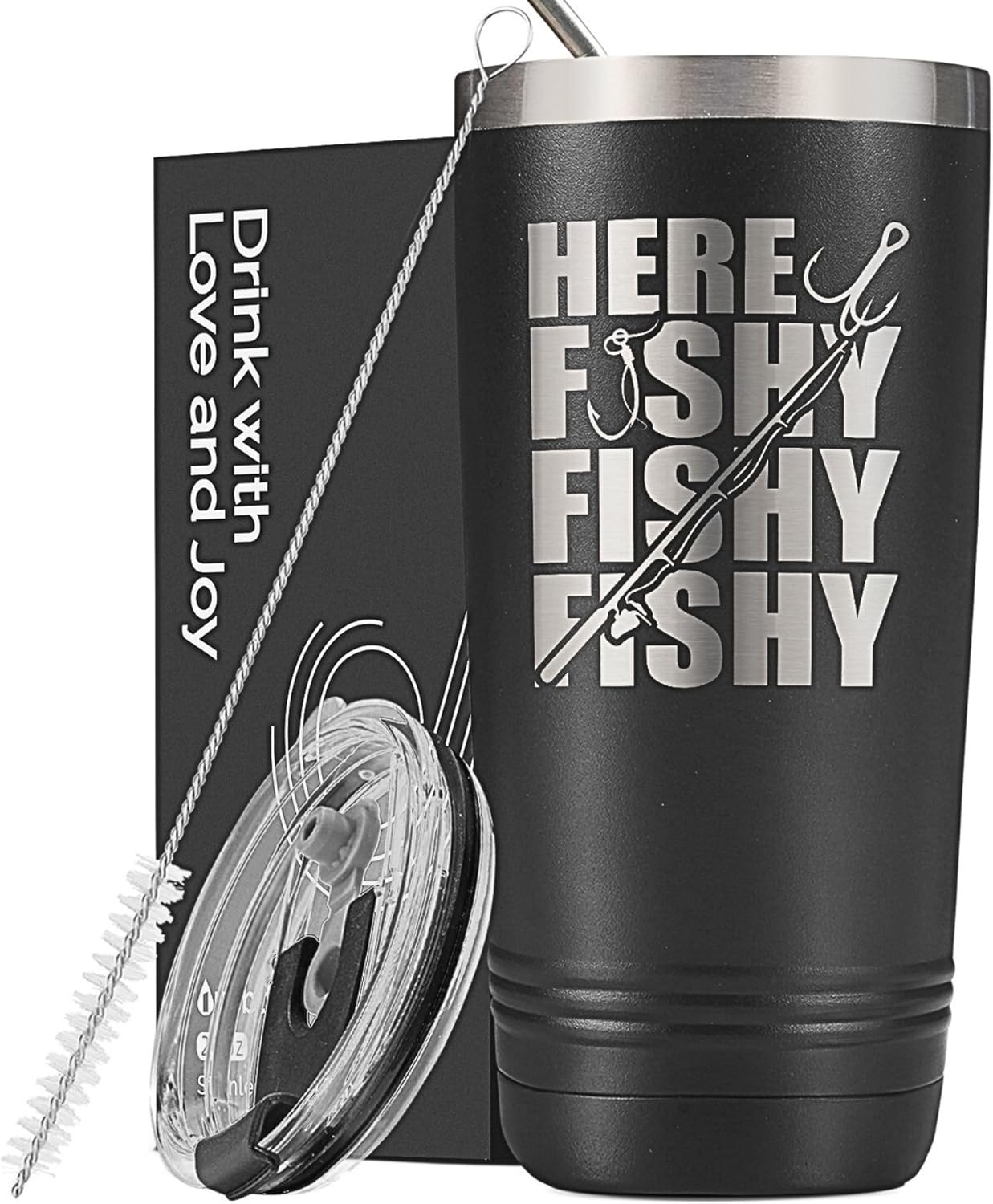 Onebttl Fishing Gifts: Stainless Steel 20oz Tumbler for Fishermen & Fishing Lovers for Dad, Laser Logo 'Here Fishy'