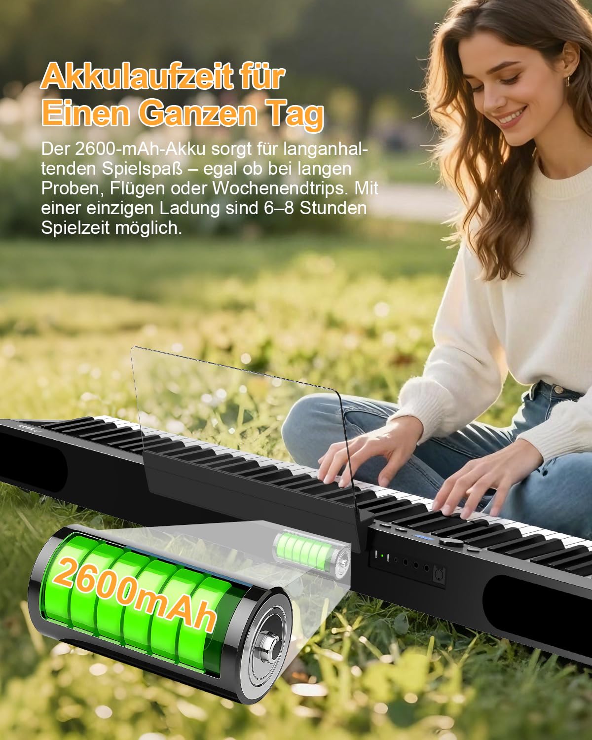 OYAYOFaltbares 88 Tasten Gewichteten Tasten Digitalpiano, Bluetooth MIDI & Audio, 128 Klänge & Rhythmen, 2600mAh Akku Stereolautsprecher, Elektronisches Klavier für Einsteiger & Musiker