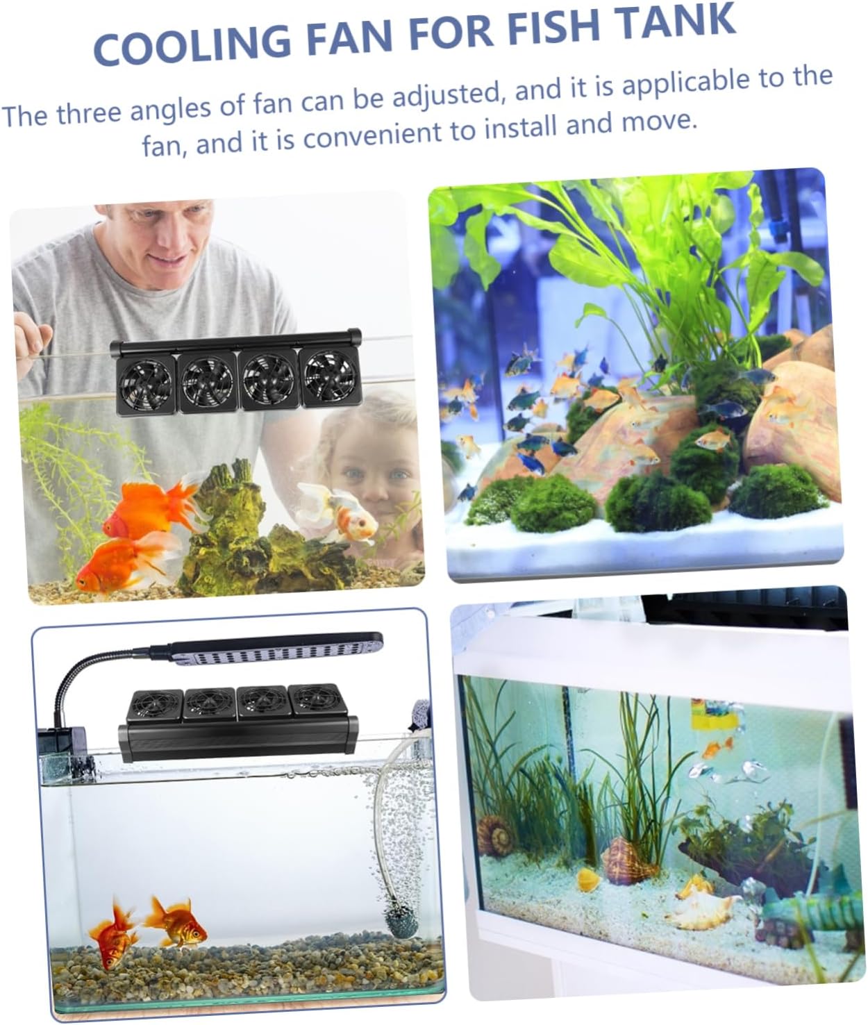 Yardwe Adjustable Fish Tank Cooling Fan Air Chiller for Aquariums Reduces Temperature by Low Noise Tool Installation Energy Efficient Adjustable Wind Settings
