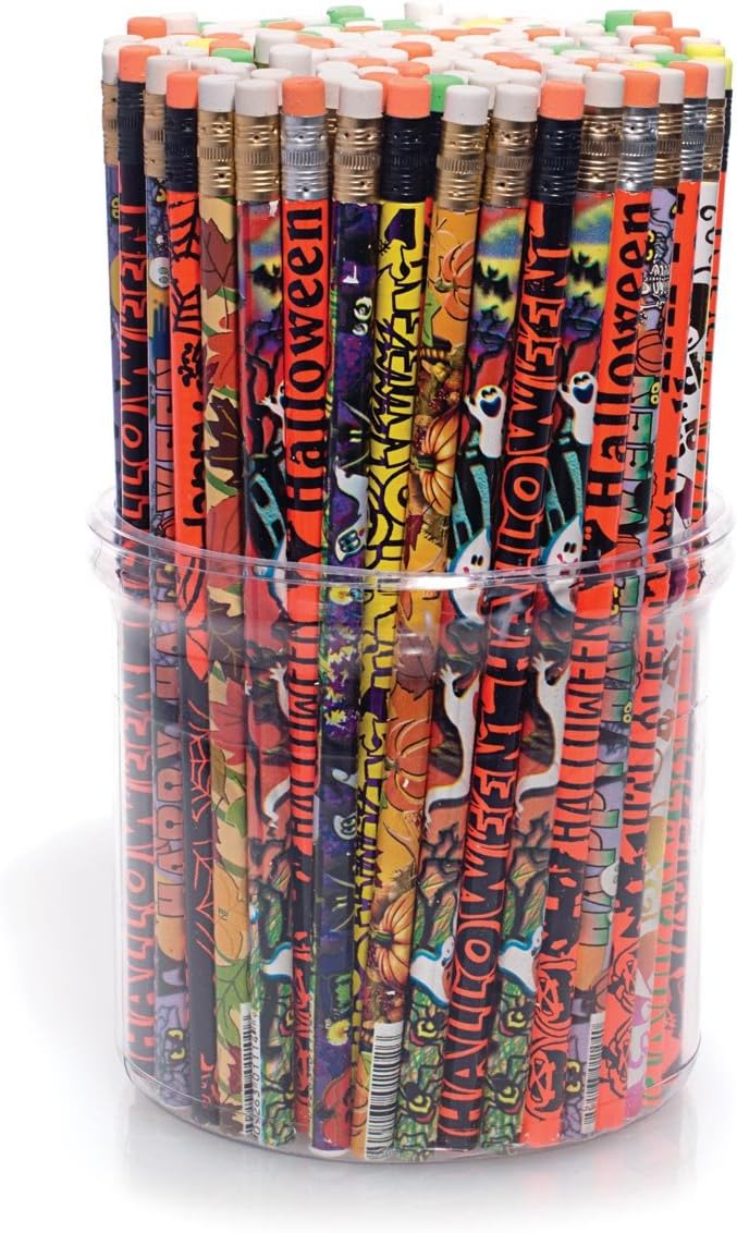 Anderson's Halloween Pencil Tub, #2 Pencils with Assorted Designs for Classroom Rewards, School Stores, Party Favors, Fall Events, Teacher Incentives, and Student Giveaways, 144 Pack