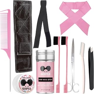 Goiple 11 PCS Wig Kit for Lace Front Wigs for Beginners, Hair Wax Stick Lace Melting Elastic Band for Wigs, Edge Laying Scarf, Eyebrow Razor, Tweezer, Edge Brush, Wig Band, Mini Scissor, Comb (Black)