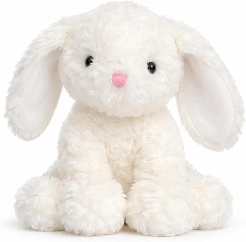 Hopearl Adorable Bunny Plush Toy Floppy Ultra Soft Rabbit Stuffed Animal Holiday Birthday Gift for for Boys Girls Kids Toddlers, White, 9''