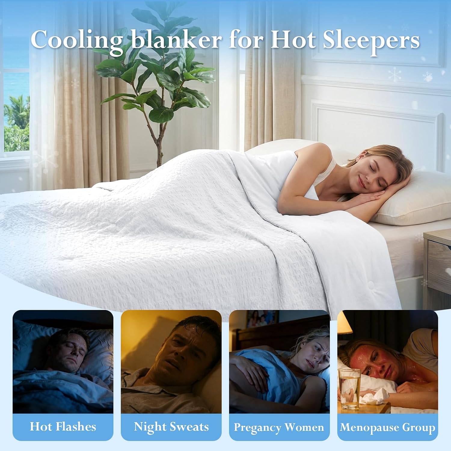 DAICO Cooling Comforter King Size – Q-Max 0.45 Lightweight Cooling Blanket for Hot Sleepers,Seersucker Soft Breathable Summer Blanket for Night Sweats, Dual-Sided Silky Smooth, 108"x90", White