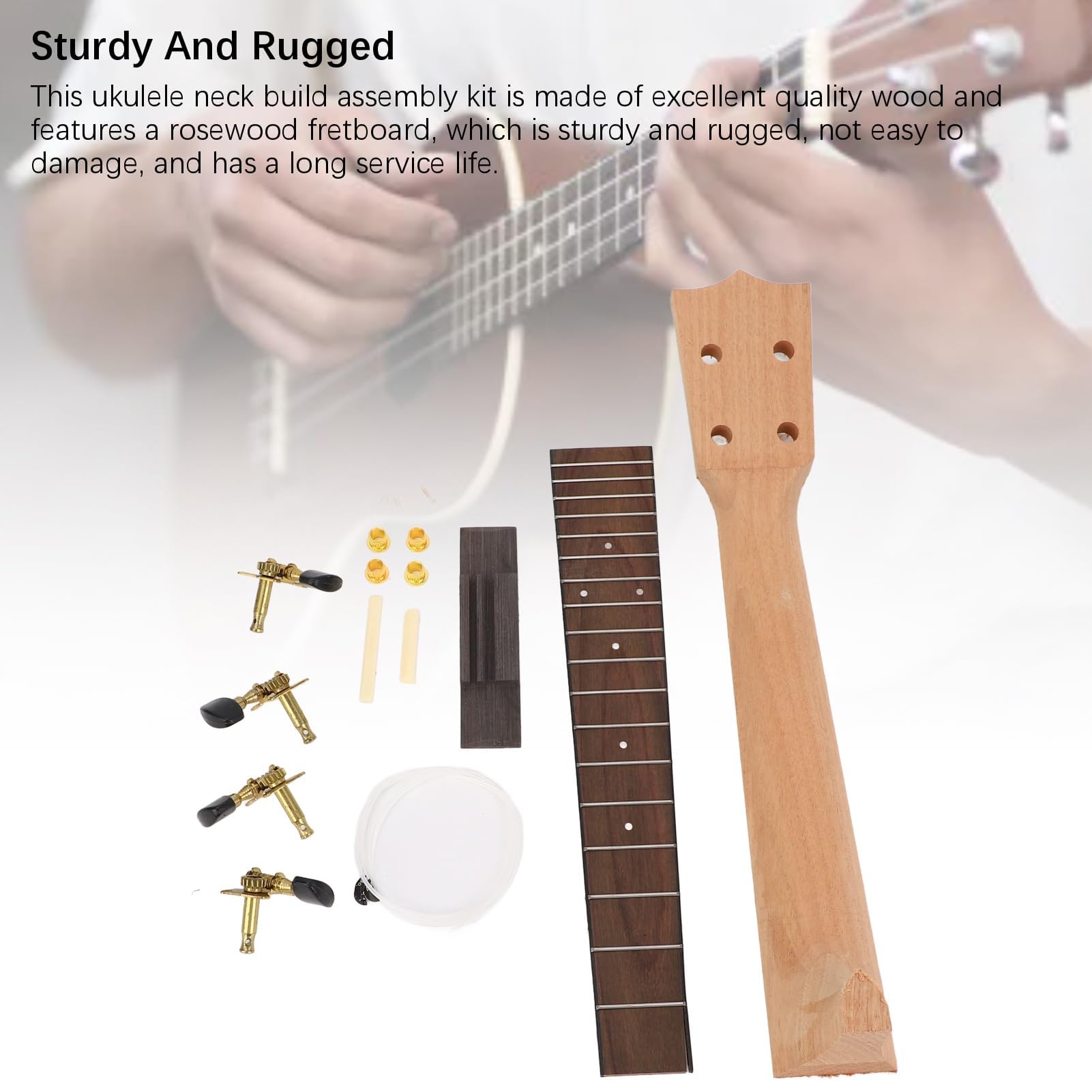 Kit de manche d'ukulélé à monter soi-même, fabriquez votre propre ukulélé avec ce kit : touche en palissandre, ensemble de boutons de cordes et de chevalet, ukulélé artisanal, kit de bricolage, pièces