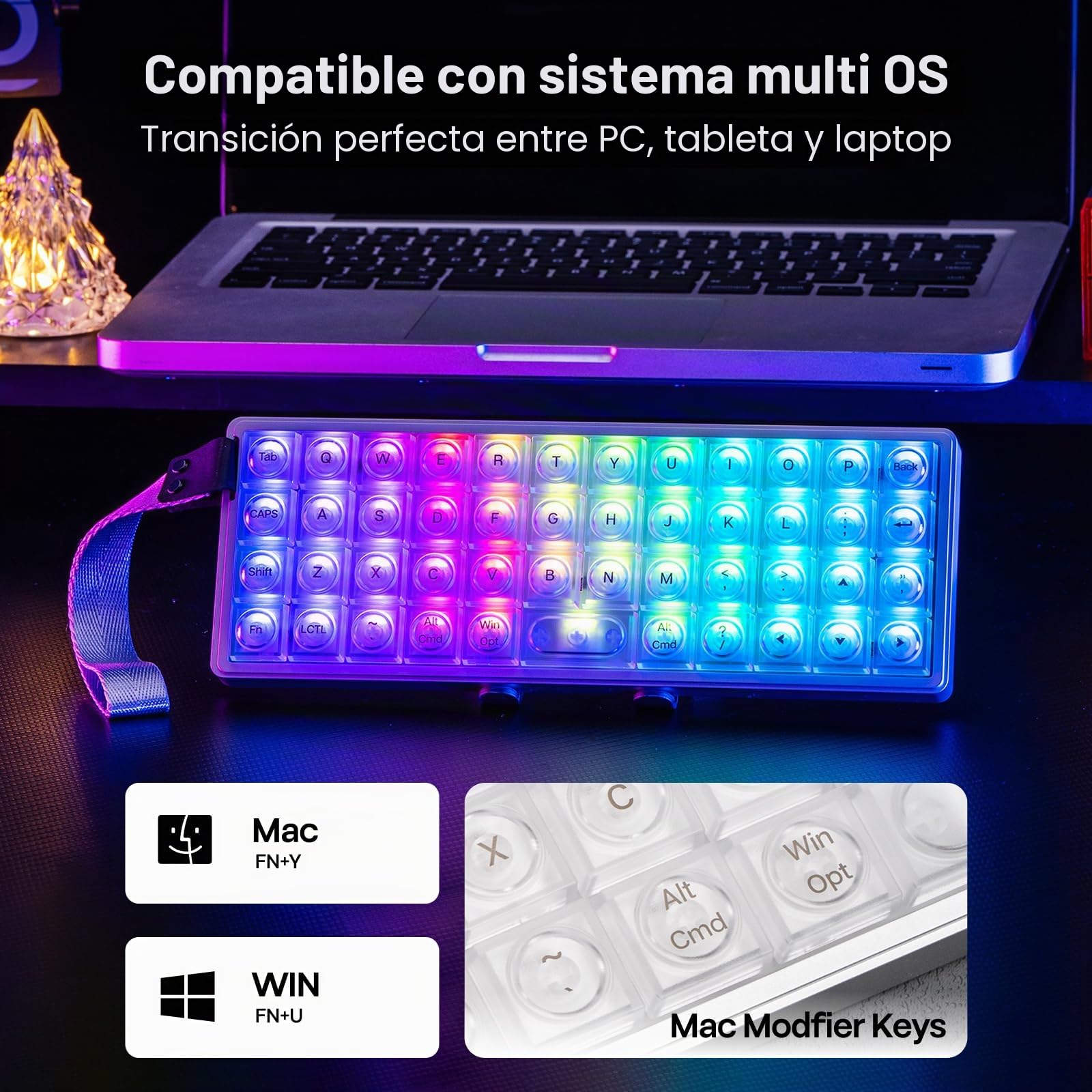EPOMAKER Luma40 Teclado Mecánico de Bajo Perfil con QMK/Via y Metal CNC, Teclas de PC Transparente, Hot-Swap, Switch Lineal Kailh, 2.4Ghz/BT/USB, Teclado Inalámbrico para Juegos del 40% para Mac/Win
