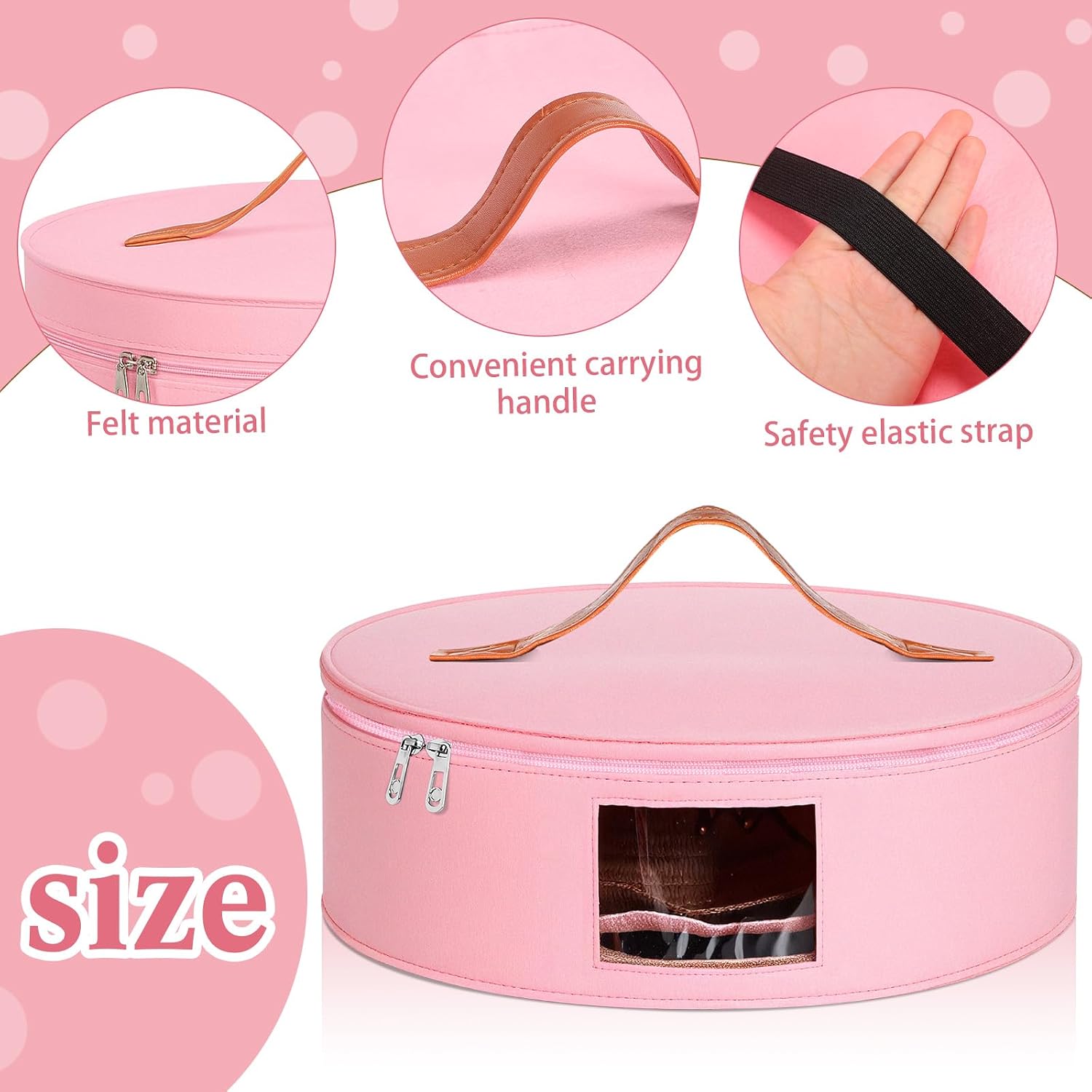 Chunful Hat Box for Women Storage Cowboy Hat Box, Pink, Height 6.3 Inches