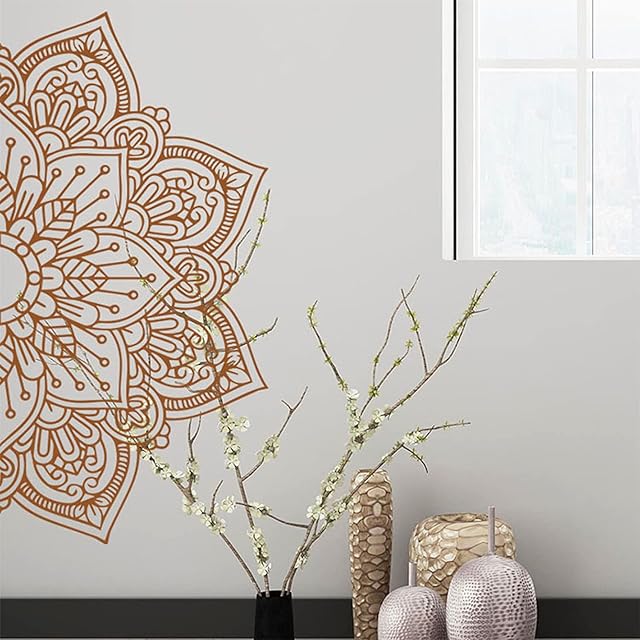Half Mandala Wall Decal, Boho Indian Mandala Namaste Flower Wall Sticker, Headboard Master Bedroom Bohemian Décor, Removable Lotus Yoga Meditation Art Murals Décor for Living Room, Bedroom, TV Wall