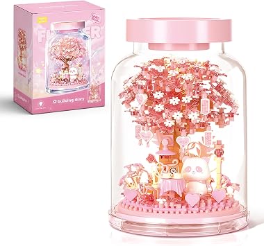 HIGH GODO Flowers Cherry Blossom Building Set, 557PCS Mini Japanese House Set with Dust Cover, Home Office Decor, Creative Gift for Adult Teens 14+ Not Compatible with Major Brand