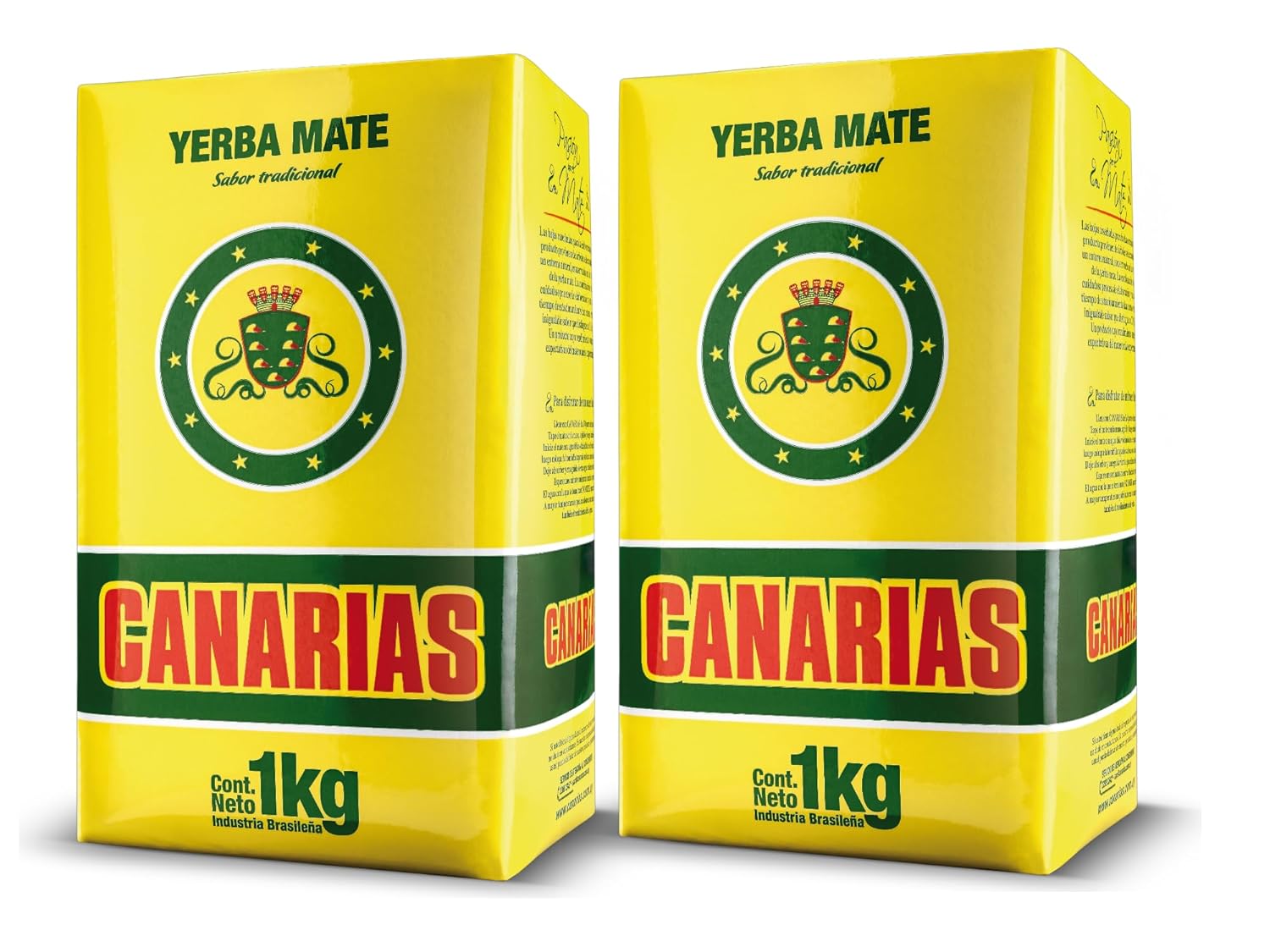 Canarias Yerba Mate Traditional 2.2 lb - Uruguayan Yerba Mate Tea - Ground Leaf Without Stems (Sin Palo) - Strong & Full-Bodied Flavor - 2 Packs