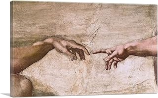 ARTCANVAS Sistine Chapel Ceiling - God and Adam Hands Detail Canvas Art Print Stretched Framed Painting Picture Poster Giclee Wall Decor by Michelangelo - 40" x 26" (0.75" Deep)