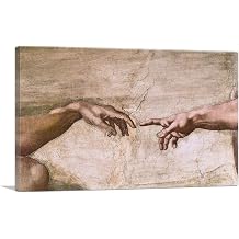 ARTCANVAS Sistine Chapel Ceiling - God and Adam Hands Detail Canvas Art Print Stretched Framed Painting Picture Poster Giclee Wall Decor by Michelangelo - 40" x 26" 0.75" Deep