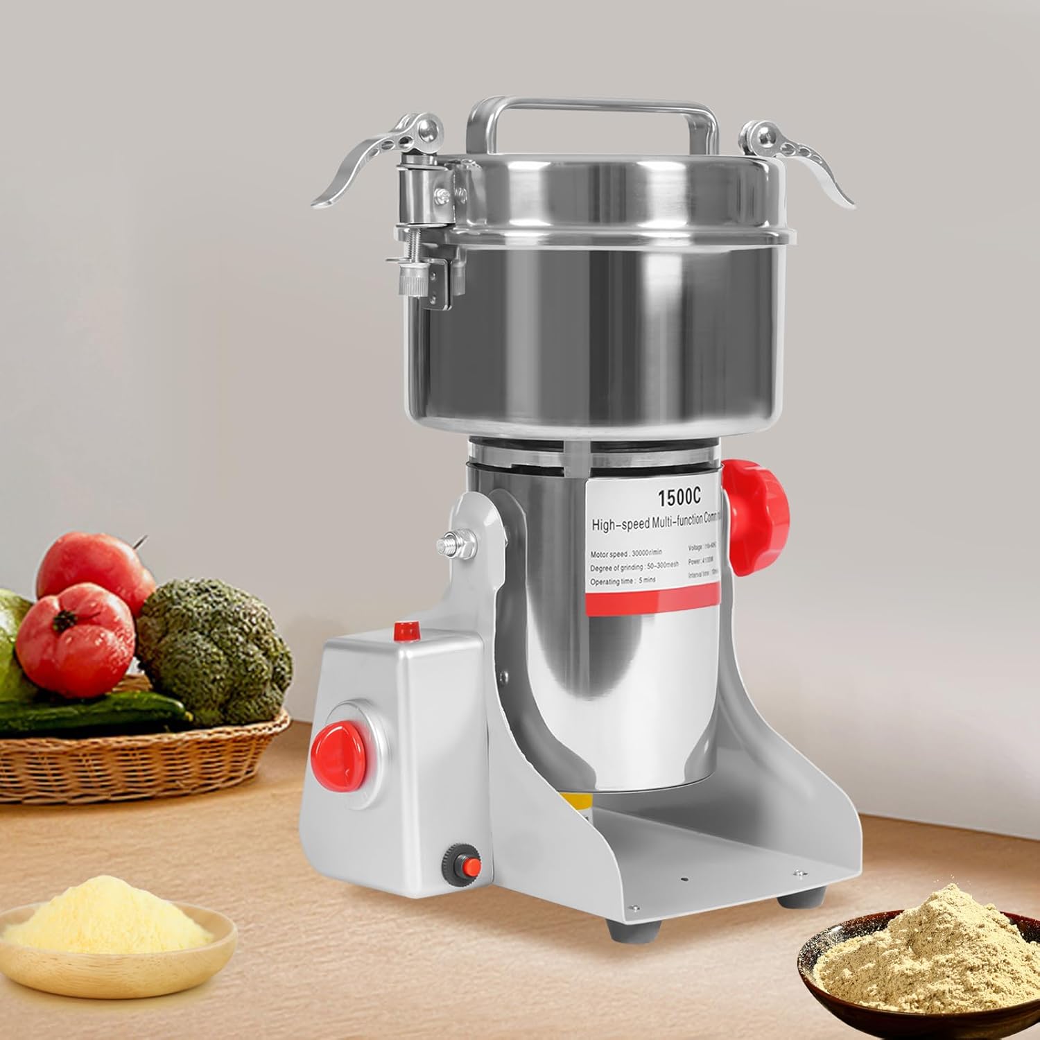 Electric Grain Grinder Mill, 1500g High-speed Herb Commercial Grinds Grinding Machine for Dry Corn Cereals Grain Herb Spice Coffee Molino Para Moler Maiz(1500g Stand Type)