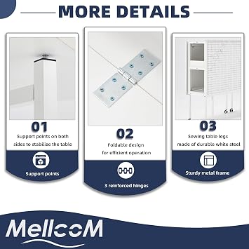 MELLCOM Foldable Sewing Cutting Table,with Measuring Grid for Large Fabric