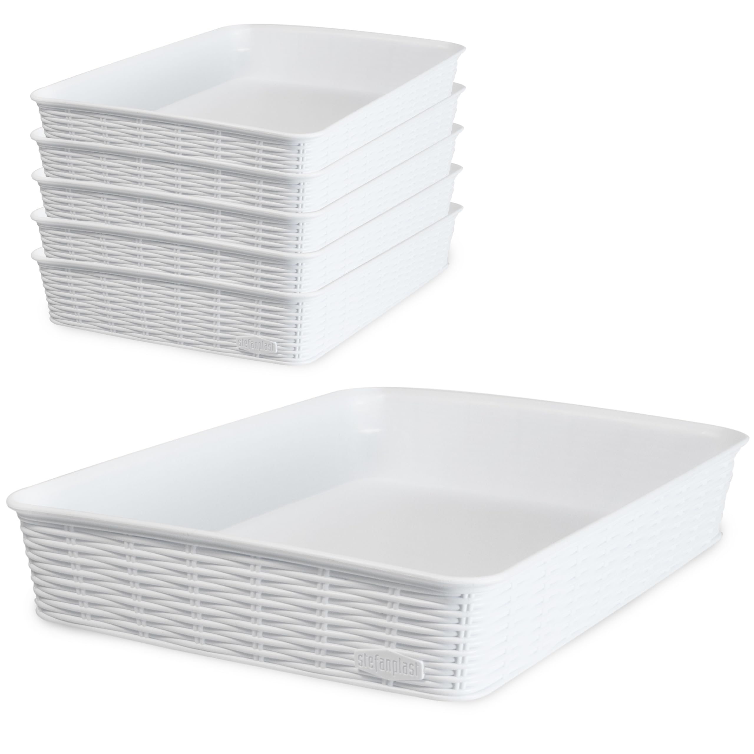 6 paniers Rangement 6cm Aspect rotin Blanc 35x25,5x6cm DIN A4 Plastique