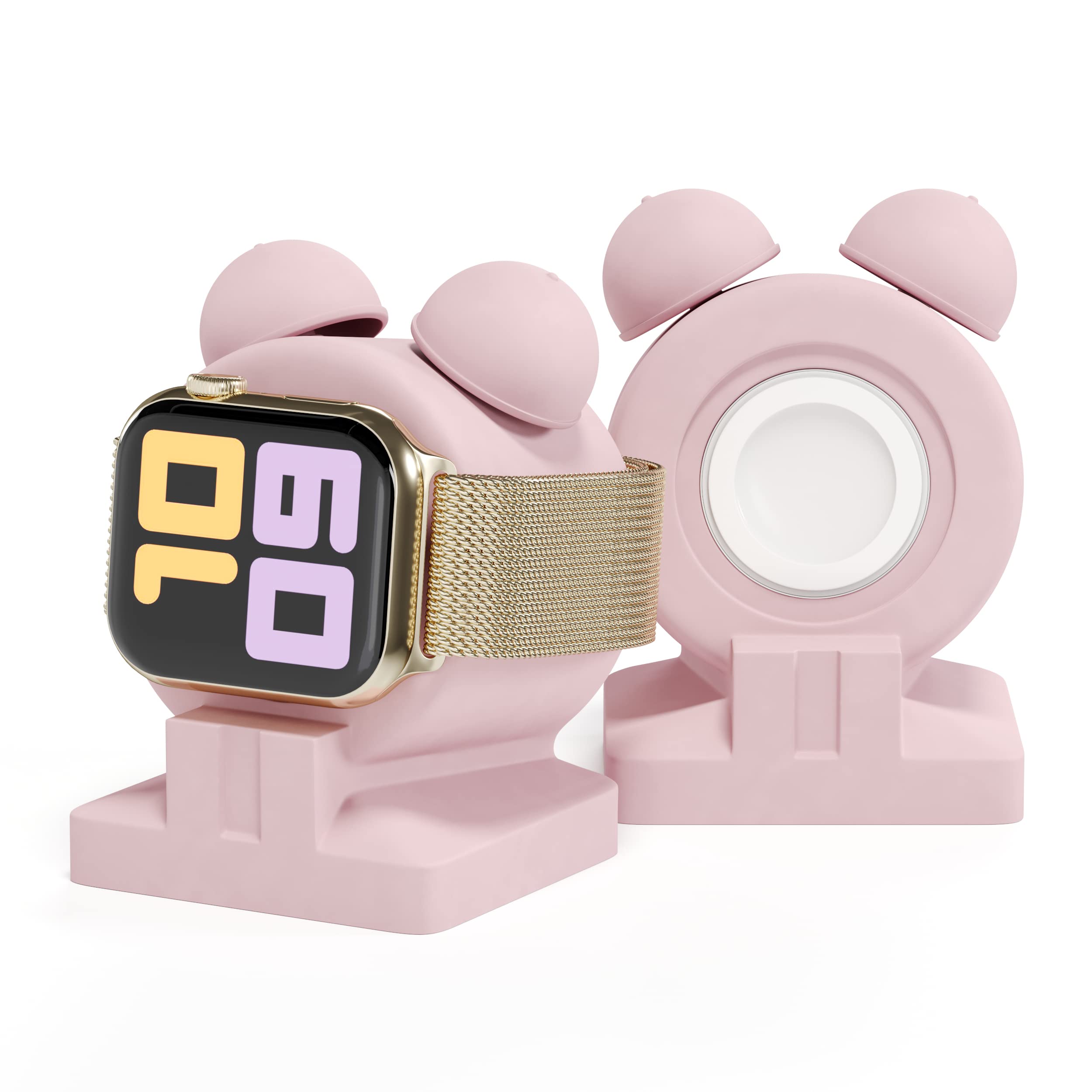 iWatch Charger Stand for Apple Watch Series Ultra2/Ultra/10/9/8/SE2/7/6/SE/5/4/3/2/1 (49/46/45/44/42/41/40/38mm) ?ute Silicone Holder Supports Nightstand Mode Charging Dock Accessories