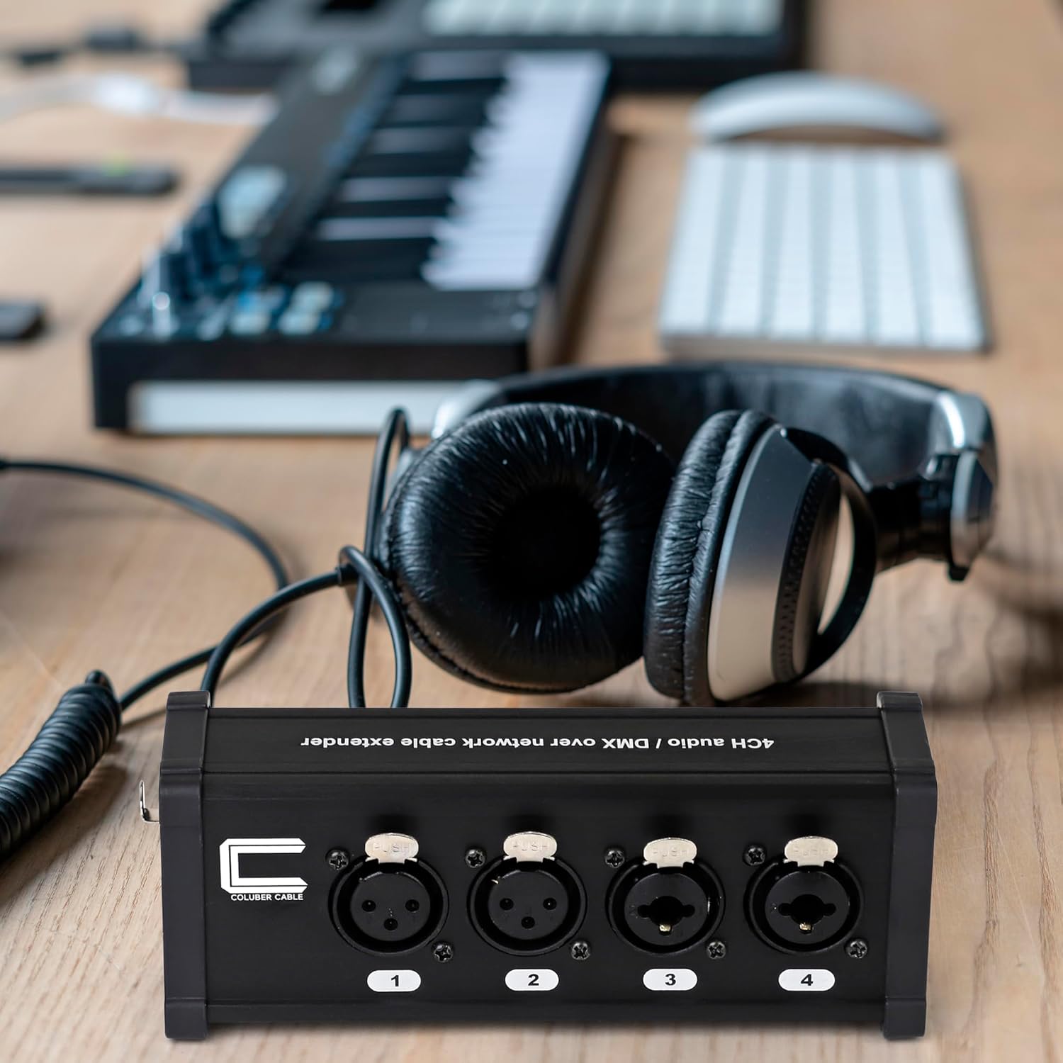 COLUBER CABLE 4-Channel Audio Signal Extender Box – XLR, DMX, TRS to EtherCON Adapter - Multi-Network Receiver for Preamplifiers, Microphones, Instruments, Music & Sound Mixers, Lighting Equipment