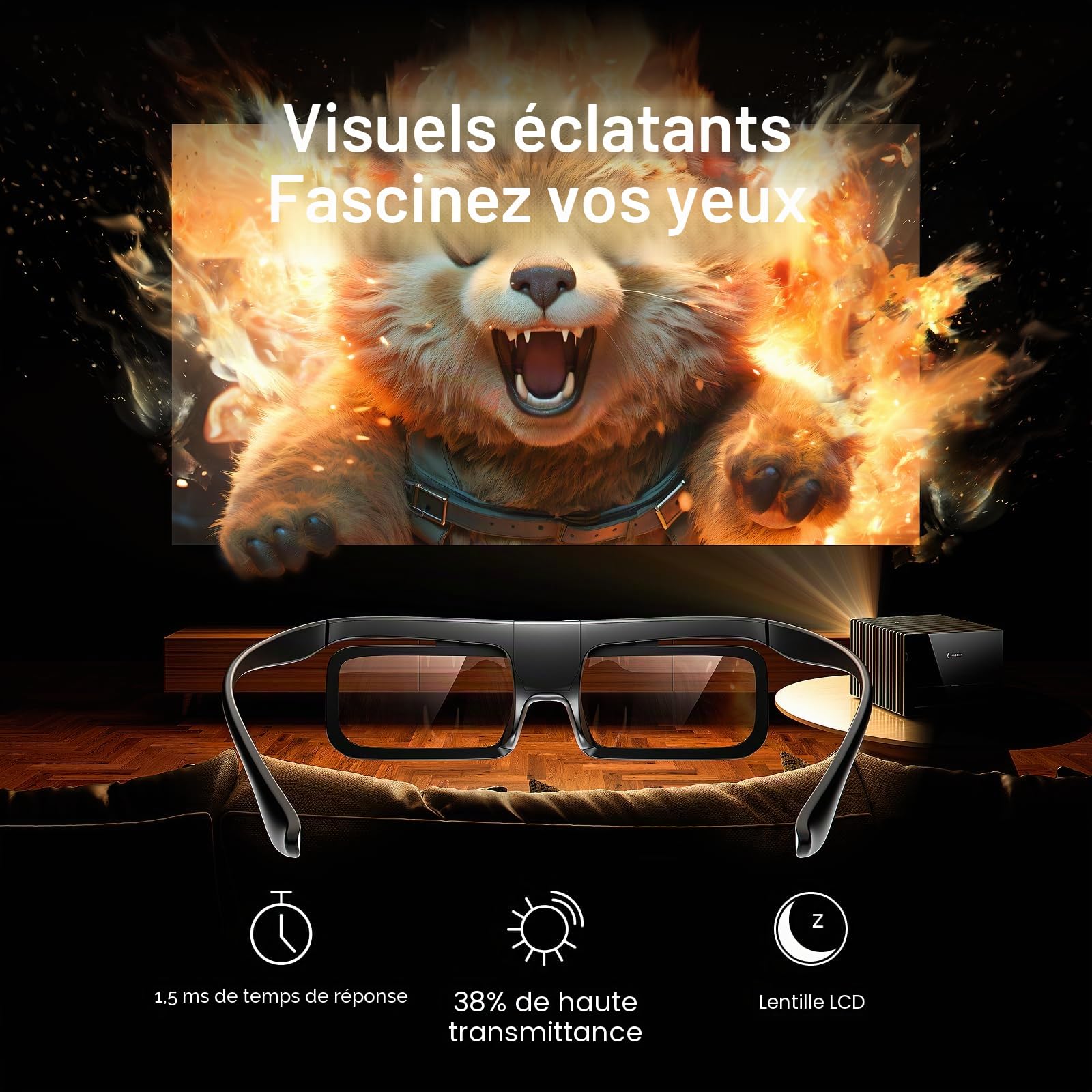 Valerion DLP Link Lot de 2 paires de lunettes 3D à obturation actives rechargeables compatibles avec VisionMaster Max/Pro2/Pro, StreamMater Puls2/Puls & autres projecteurs 3D DLP-Link