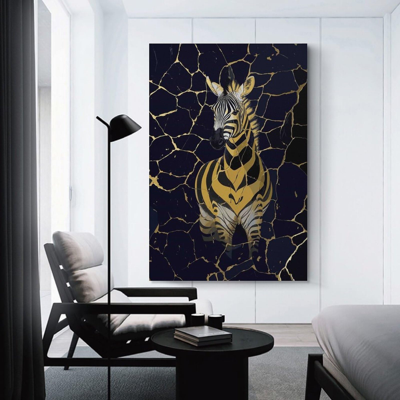Junmoney Unframe-Style-21 Decorative Wall Artwork Golden Zebra Poster Art, 12X18inch(30X45cm), For New Homes, Bedrooms Or Workspaces, Canvas Artwork With Gifting Potential