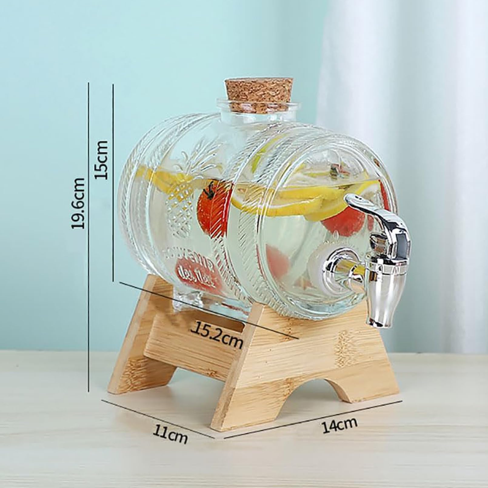 5L Glas Wasserspender mit Zapfhahn Ständer - 100% auslaufsicher, klare Glasdosen, Holzkappen - Getränkespender für Büro, Camping, Saft Getränke Behälter