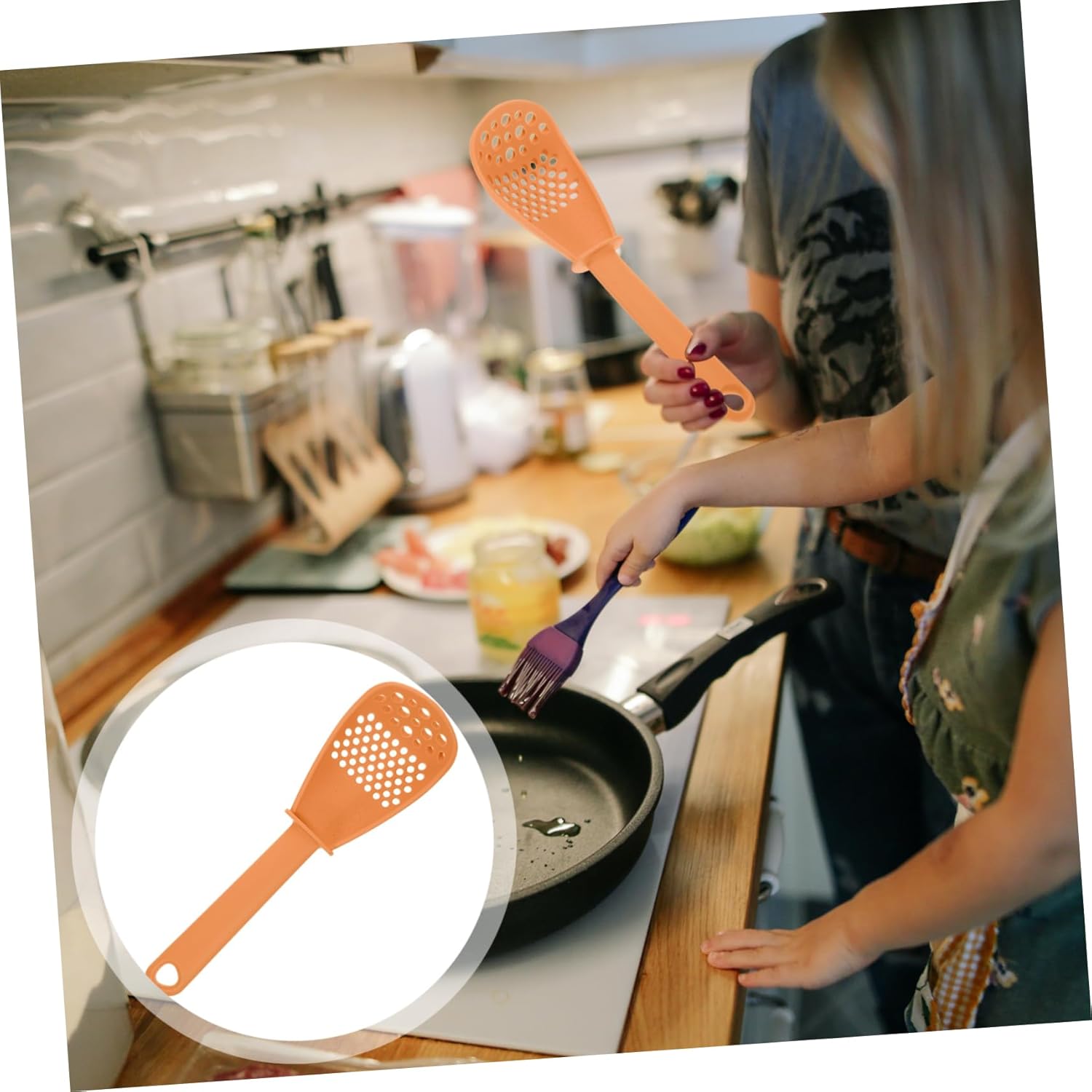 SECFOU Multifunctional Kitchen Grinding Spoon Masher for Potatoes Egg Separation and Food Preparation Seamless Design for Easy Cleaning Convenient Home Cooking Tool