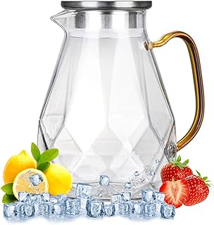 「2025年進級・人気 」麦茶ポット 冷水ポット ピッチャー 1.5L 耐熱ガラスポット お茶 ポット 直火 ピッチャー おしゃれ 水出し ボトル 水入れ容器 ステンレス茶こし付きジャグ お茶いれ容器 冷蔵庫 ポット 家庭 お店用 (ステンレス製のシルバーの蓋) [並行輸入品]