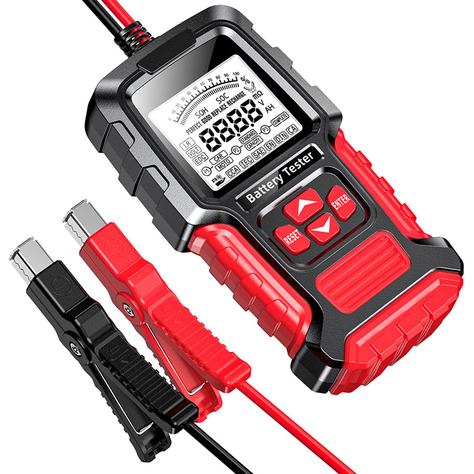 Tester akumulatora samochodowego 12 V 24 V: tester akumulatorów 12 V-24 V, duży wyświetlacz LCD, tester akumulatora samochodowego, zaciski miedziane o wysokiej czystości, do samochodów