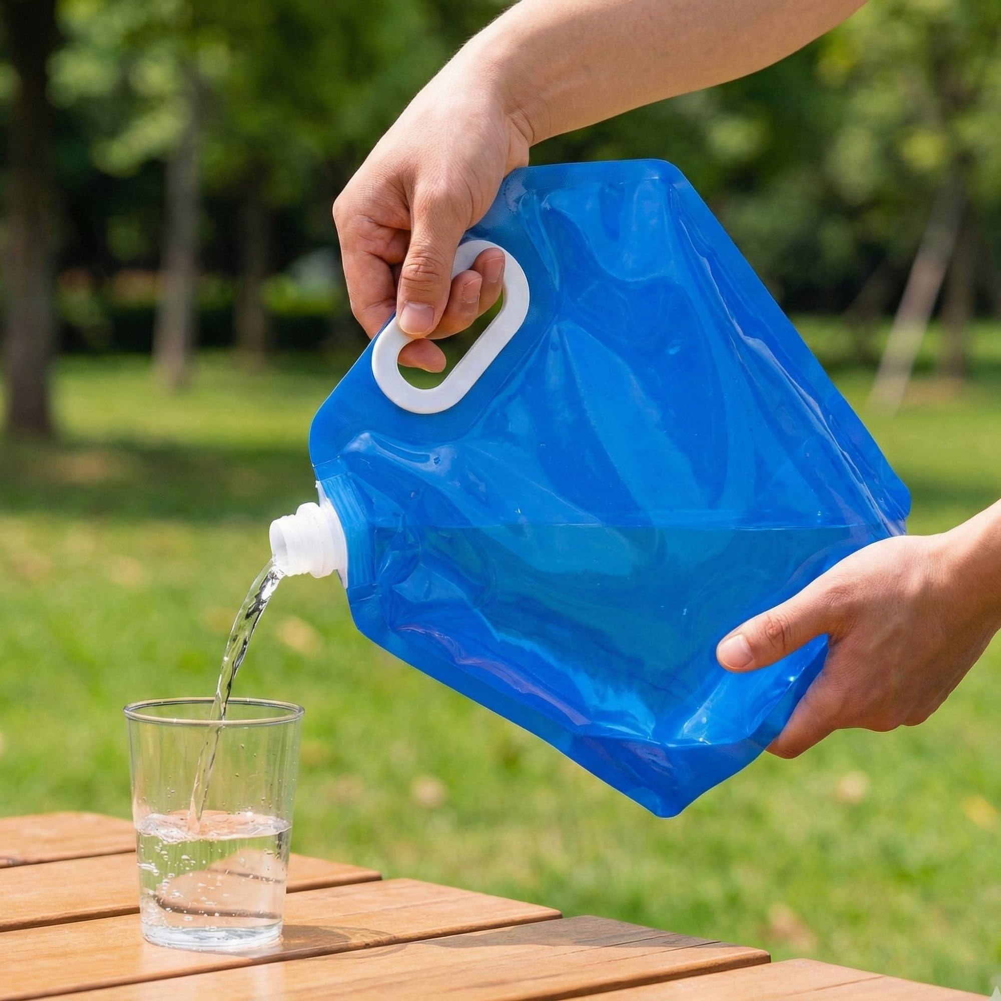 Kraptick Portable Collapsible Water Storage Tank 5L Water Container with Handle and Leak-Proof Screw Cap, Reusable Foldable Drinking Water Carrier Bag for Camping & Emergency Use (Blue)-image-42