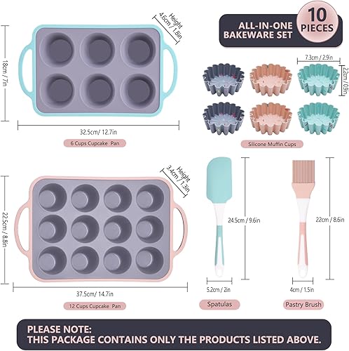 Miniatura 3 de Molde de silicona 10 en 1, molde para magdalenas para 6 tazas, 12 tazas de molde de silicona antiadherente para magdalenas, mini molde para