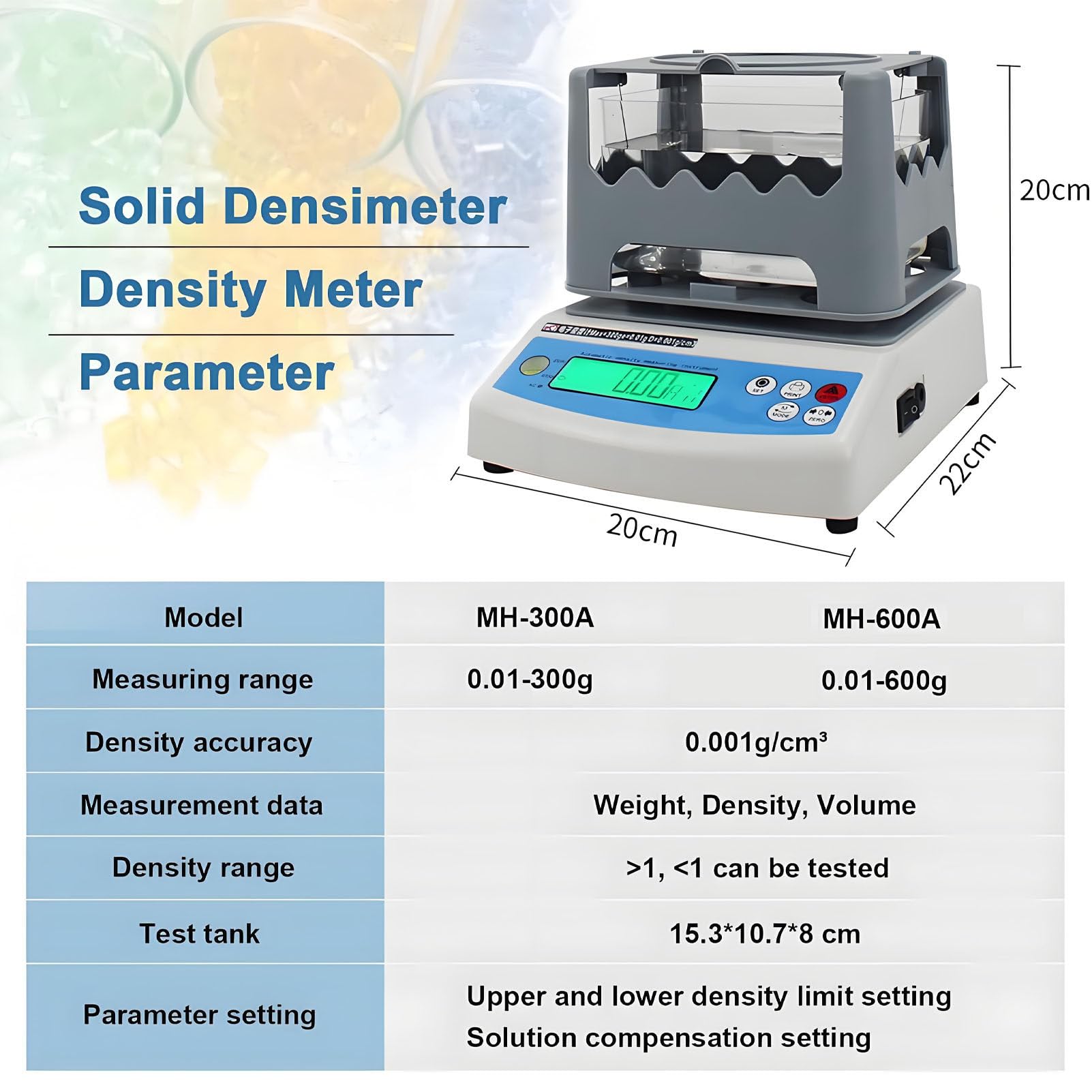 Misuratore elettronico di densità dei Solidi, analizzatore per Test di purezza dell'oro, misuratore elettronico Digitale per Test di purezza dell'oro con Peso Massimo 300G/600G 300g