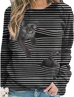VENTDOUCE Jersey De Mujer Impreso De Manga Larga Casual De Rayas con Cuello Redondo Suéter Camiseta Lavable Sudaderas De Calle para Mujer, Dama