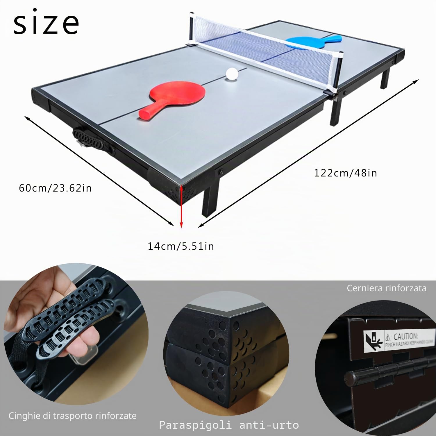 OYE Tavolo da ping pong pieghevole per interni, per il tempo libero, tavolo da ping pong dal design moderno, con rete da ping pong 121 x 61 cm