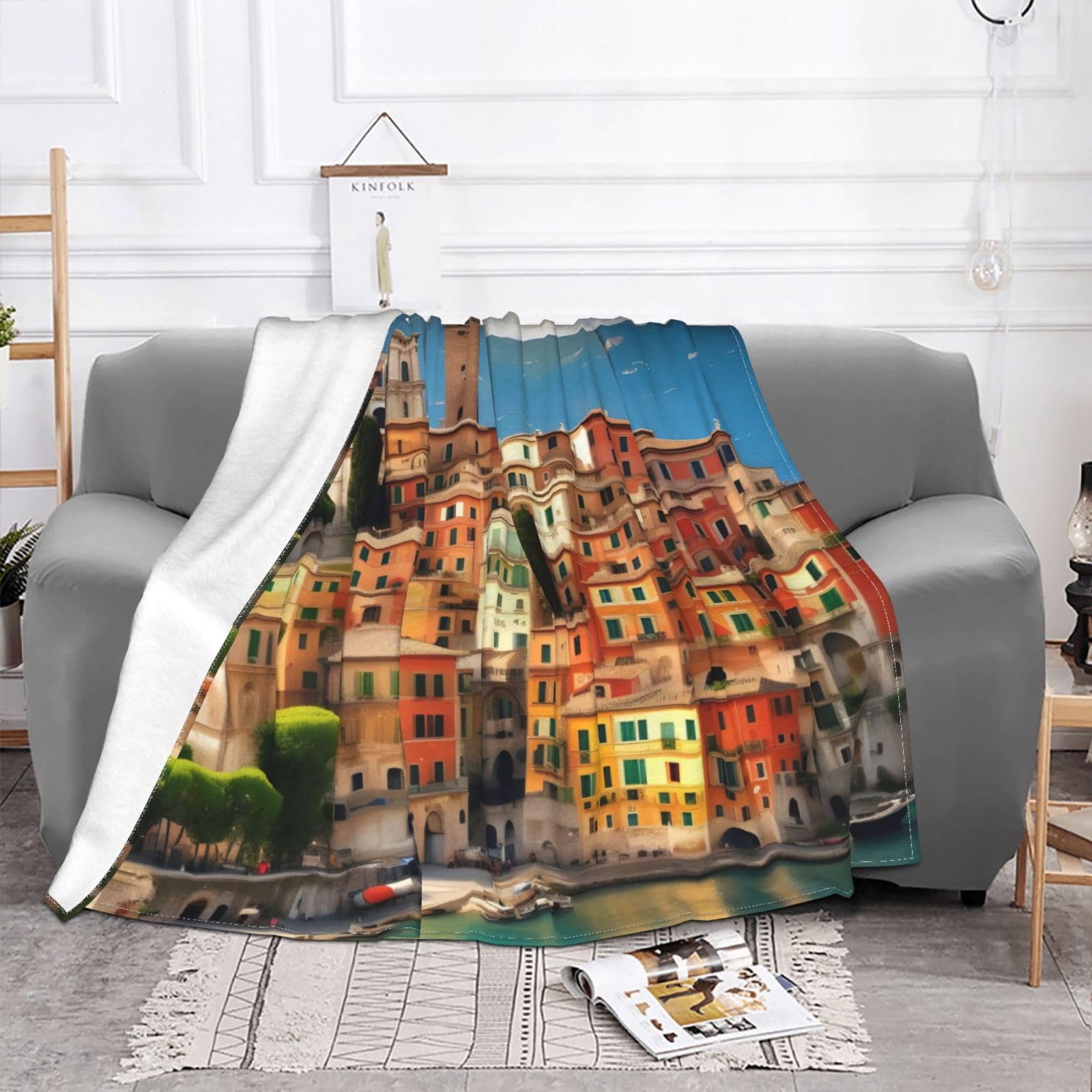 Bella coperta in pile ultra morbida con stampa italiana, comoda e leggera coperta calda per letto, divano e viaggio