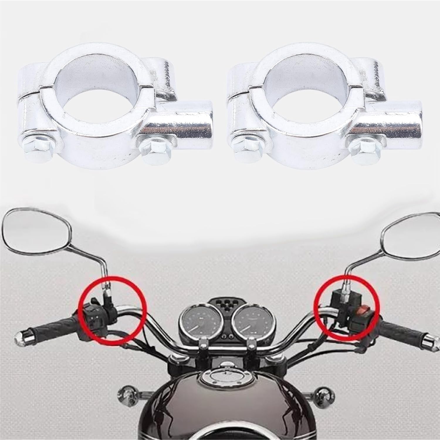 Motorcycle Mirror Mount, 2PCS 25mm Motorcycle Handlebar Mirror Mount Holder Clamp Bracket Adapter Motorcycle Handlebar Mount Universal for Motorbike ATV Scooter Project Bikes