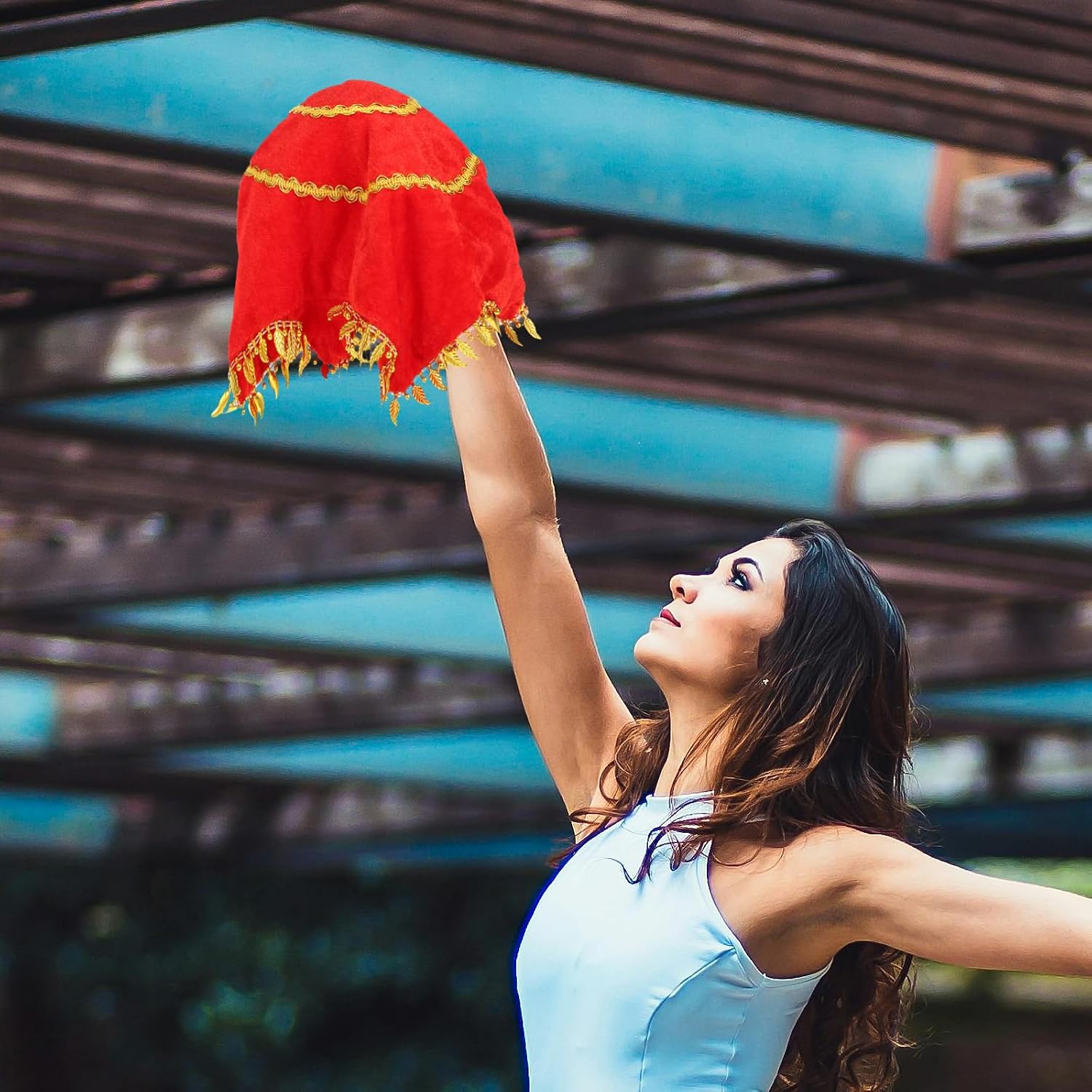 FRCOLOR 4 pack Chinese Dance Handkerchiefs Red Dance Performance Towel Props for Yangko Rotating Stage Handkerchiefs for Kids and Adults Lightweight Square Cloth