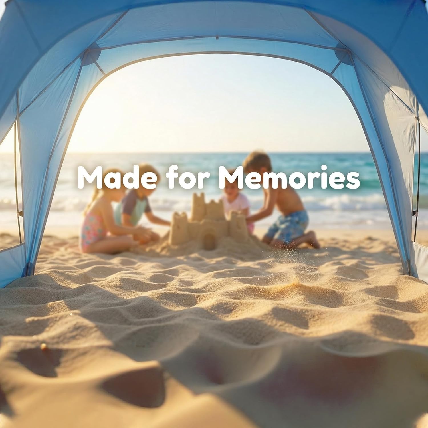 Chihee Beach Tent 1-2 Person Portable Camping Sun Shelter with UV Protection Silver Coated Canopy, Lightweight Beach Shade with Extra & Built-in Sandbags Mesh Windows Flat-top for Beach Camping Picnic