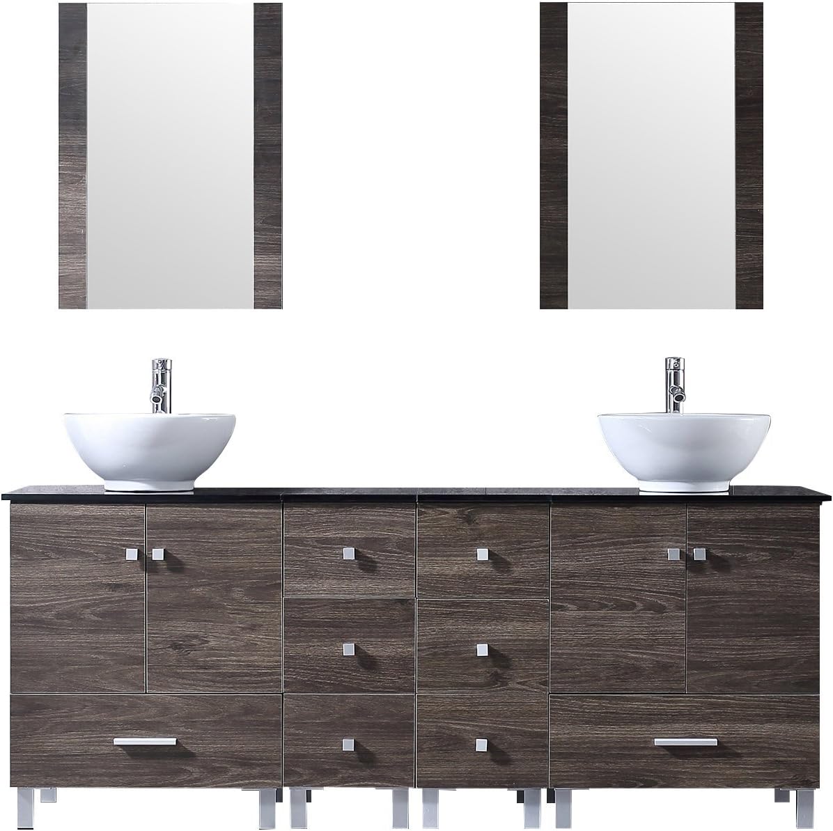 BATHJOY 72" Double PLY Wood Bathroom Vanity Cabinet and Ceramic Sink w/mirror Combo Wash Basin with Faucet