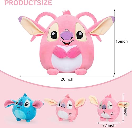 Miniatura 2 de Peluche de Angel Lilo Stitch de 15 pulgadas, diseño de dibujos animados rosa con 3 monstruos de bebé, almohada alienígena de peluche, regalo para