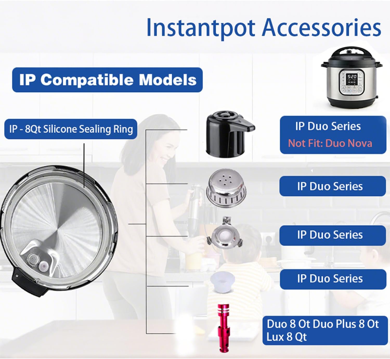 13 Pcs Instant Pot Accessories Steam Release Valve Instant Pot Parts Replacement with 8 Silicone Caps, Lid Replacement Sealing Ring for Duo 8Qt, Duo Plus 8Qt Instant Pot Replacement Parts