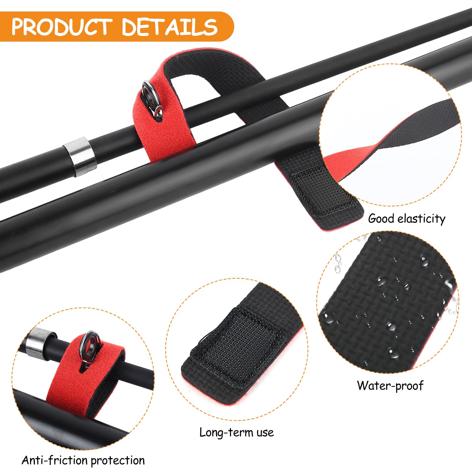 15 Correas para Cañas de Pescar, Cinturón Elástico para Cañas, Juego de Bandas de Pesca con Velcro, Soporte para Cañas de Pescar, Correas de Fijación para Transporte y Almacenaje