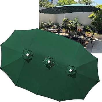 LIGUOYI Garden Large Umbrella Replacement Canopy 15ft Outdoor Table Umbrella Replacement Top for 12 Ribs Easy to Replace, UV Protection Parasol Cloth for Patio, Poolside, Deck, SandGreen