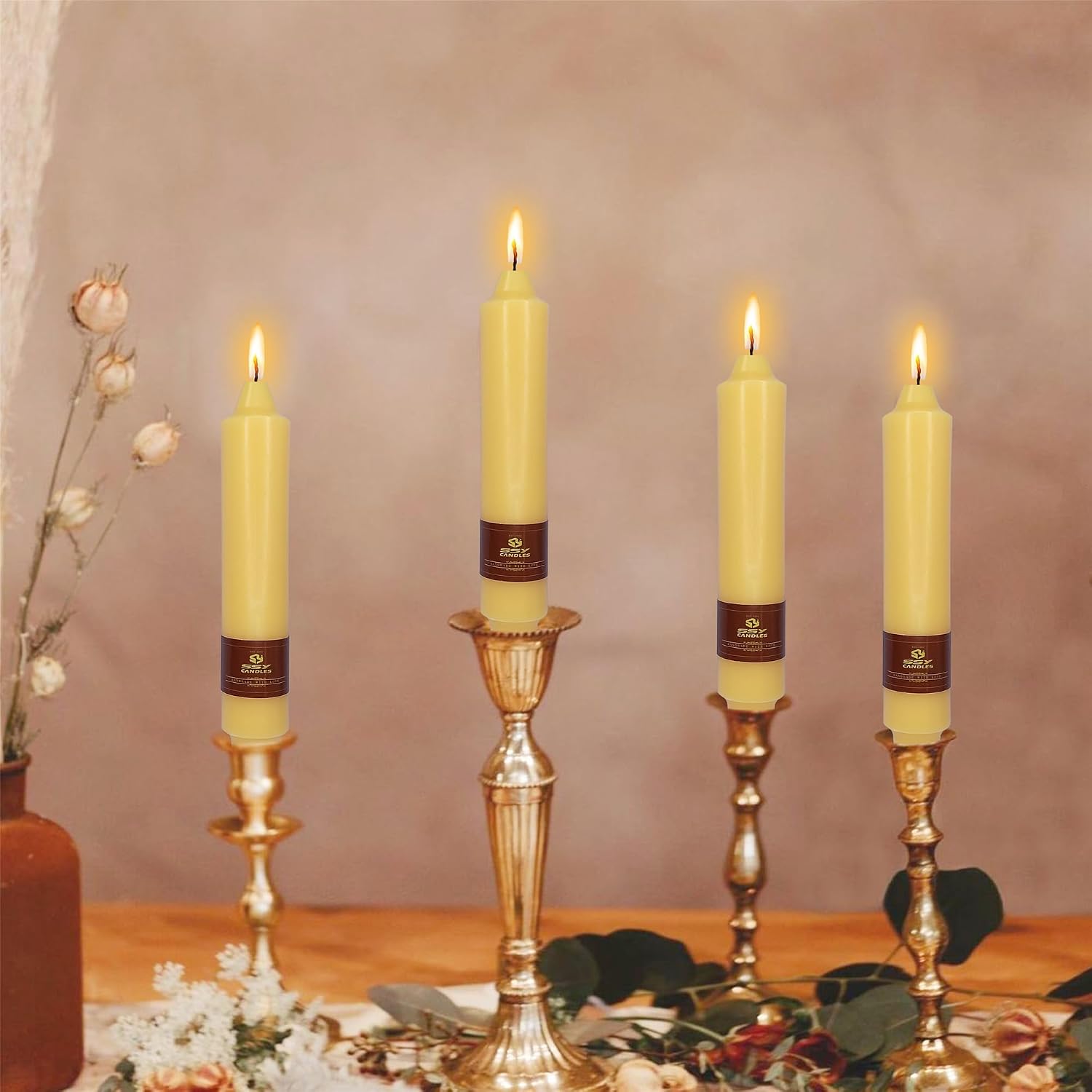 Beeswax Candlesticks Short Taper Candles,Gedengni 7inches Yellow Candle Stick Natural Tapered Candle Bees Twisted Candles for Home Party Weddings Festive Holiday Decor (Beeawax,18D) image 4