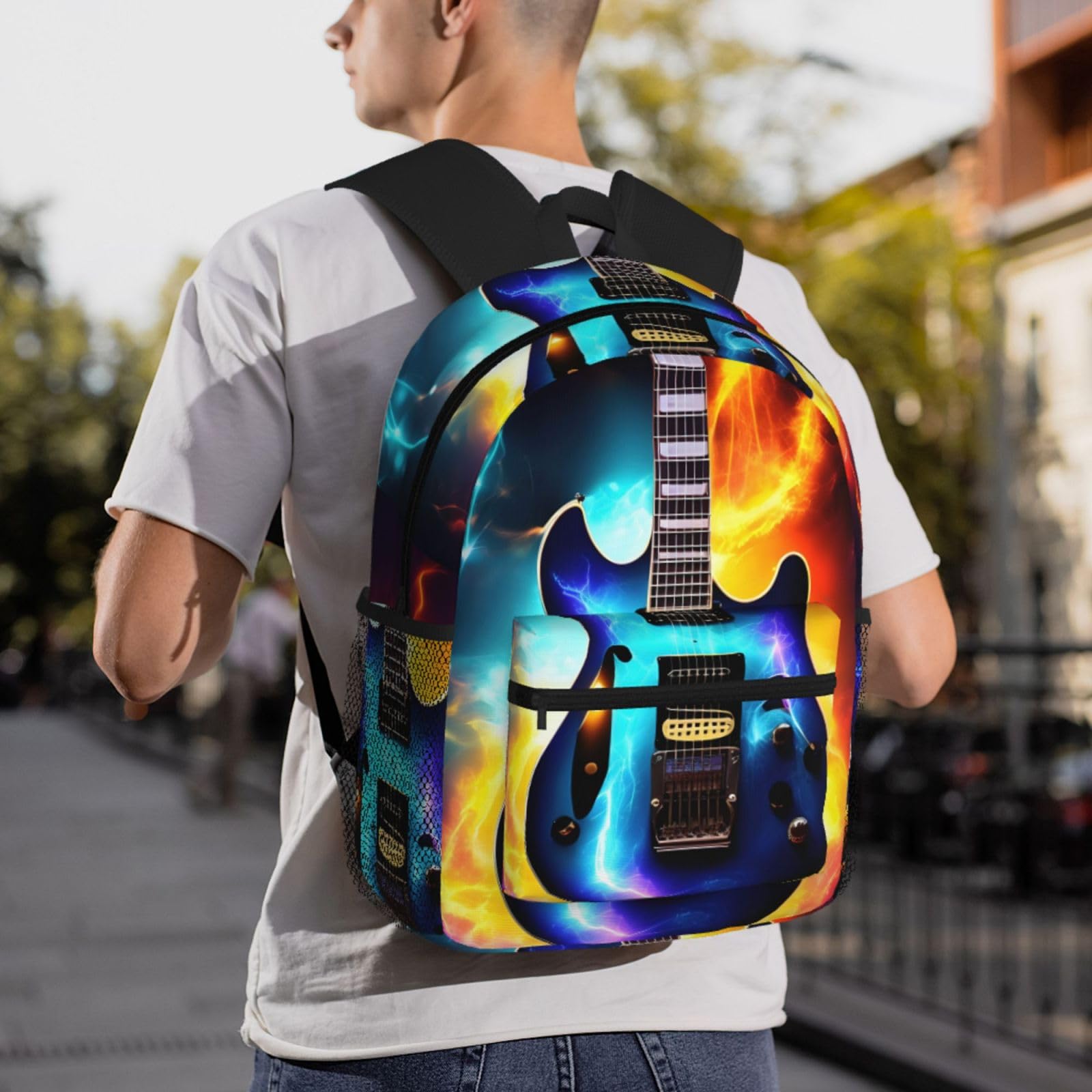 Magiczna gitara elektryczna plecak na co dzień wielofunkcyjna torba na co dzień, lekka i wygodna, pasuje na wakacje, Czarny, rozmiar uniwersalny