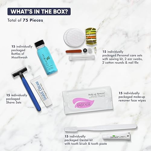 Miniatura 3 de Artículos de aseo personal para viajes | Kit de amenidades 1-Shoppe | Juego de afeitado de viaje, cepillo de dientes y pasta, enjuague bucal,