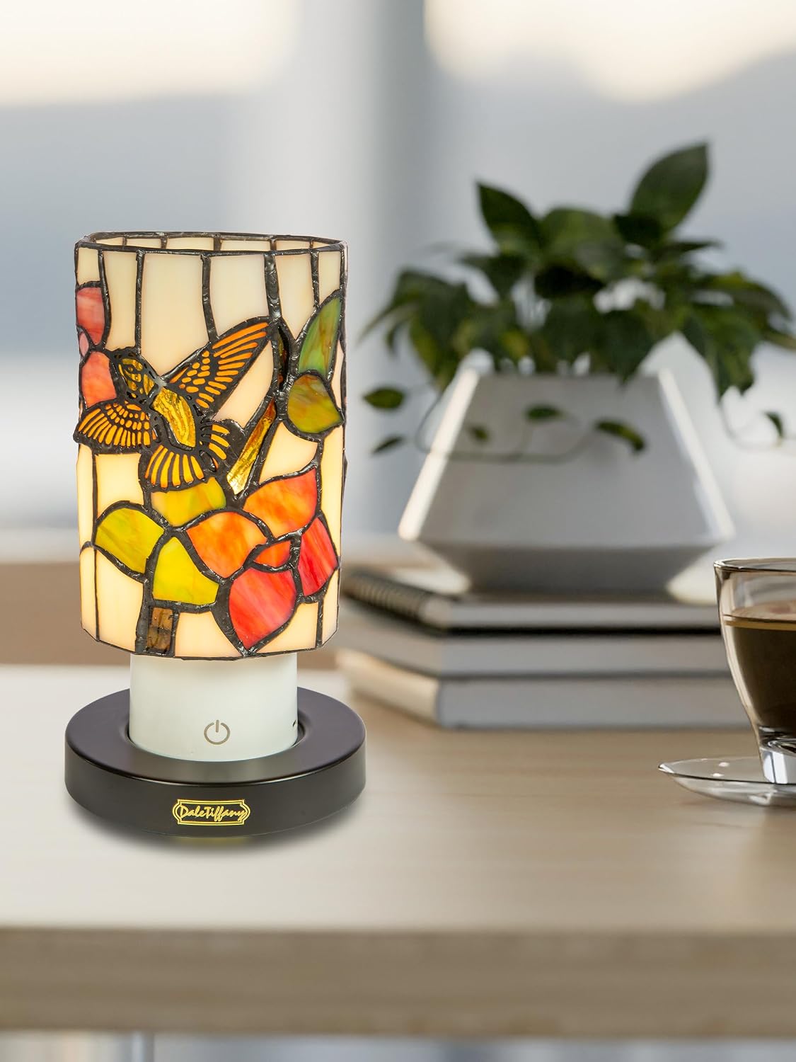 Dale Tiffany TAR24120 Calliope Hummingbird Uplight Tiffany Accent Lamp with Built-in Rechargeable Battery and 3-Level Brightness, Multicolor, 8.5-Inch Tall