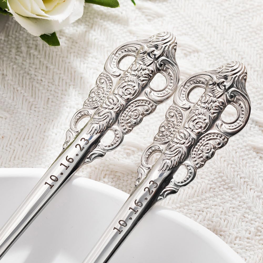 Personalized 2Pcs Forks for Wedding, Custom Engraving Text Stainless Steel Wedding Cake Forks with Box Gift for Couples Bride and Groom