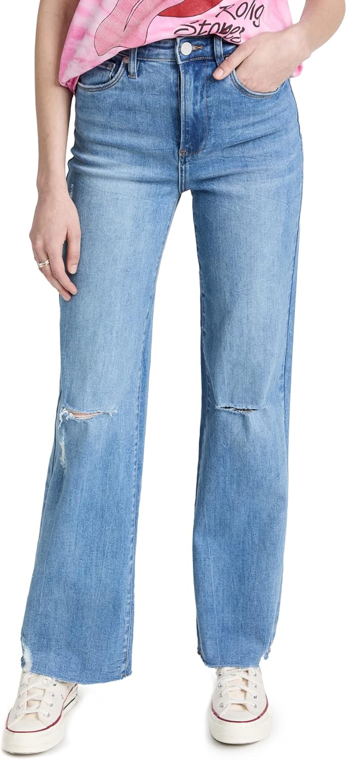 [BLANKNYC] Women's Womens Five Pocket Wide Leg Jean with Rips at Knee, Fashionable & Stylish Pants