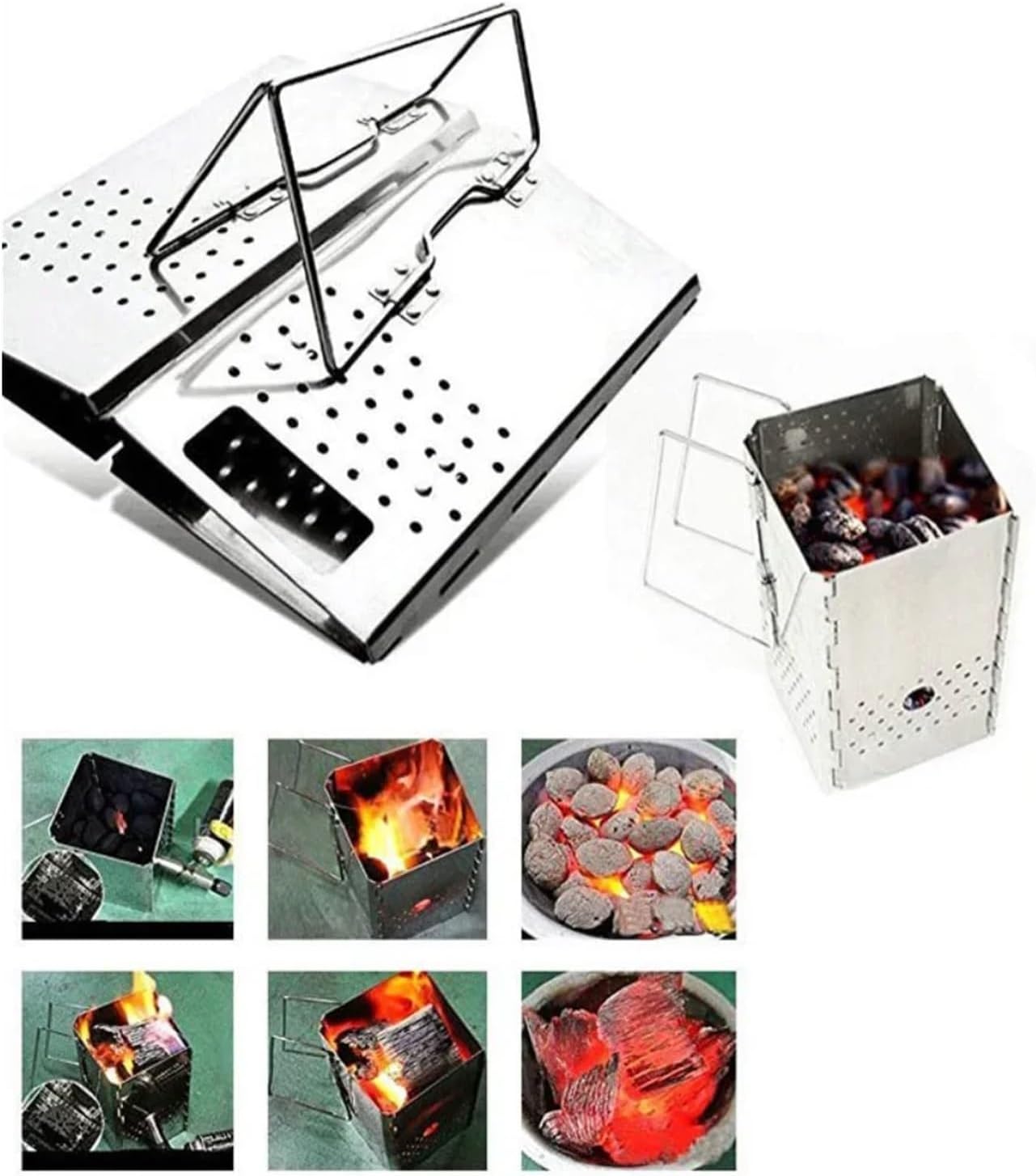 Genérico Portable Charcoal Starter Stainless Steel Outdoor Barbecue Grill Fire Folding Carbon Stove BBQ Heating