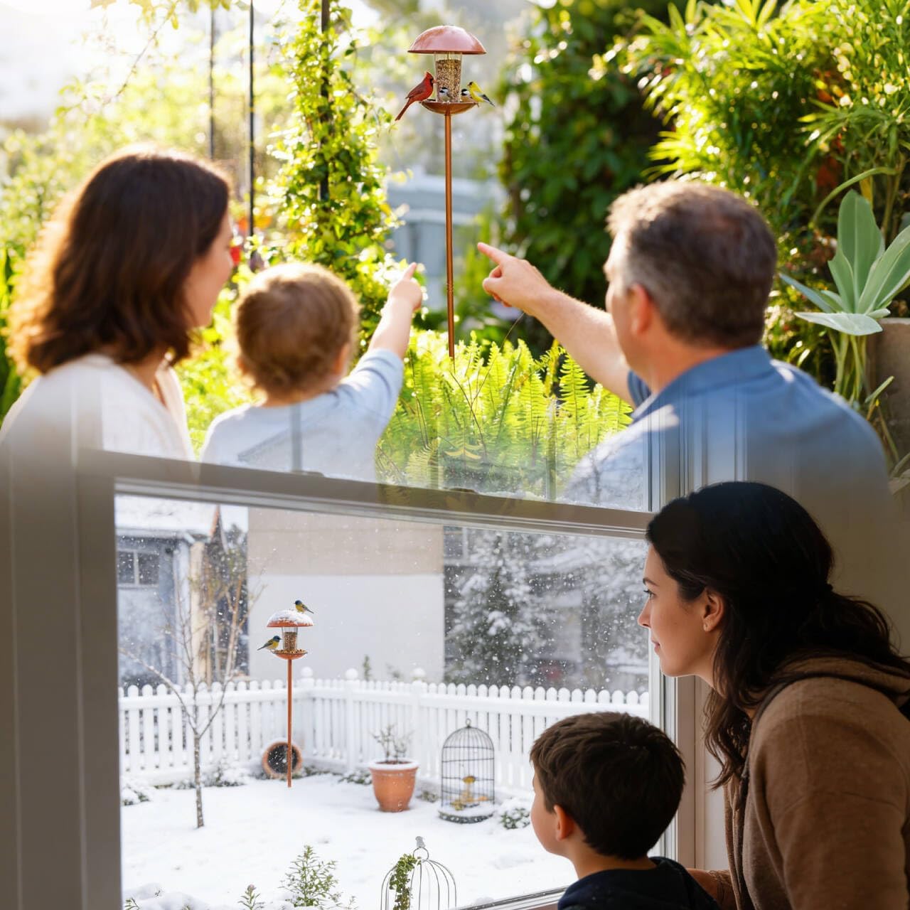 Goodeco Bird Feeder with Pole Standing - Metal Outdoor Bird Feeder for Wild Small Birds, Perfect for Yard Lawn Garden & Patio Decorations, Ideal Gifts for Mom Dad Grandparents (Round)