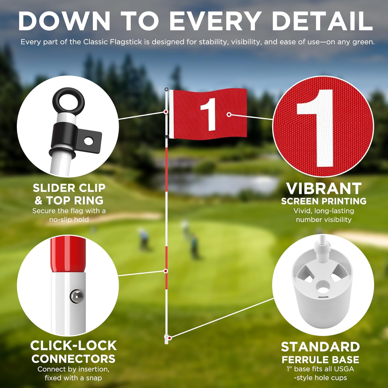 KINGTOP Golf Flagstick 6ft, Portable Five-Section Design for Backyard Practice Putting Green, Driving Range Golf Pin Flag Hole Cup Set, Gift Idea