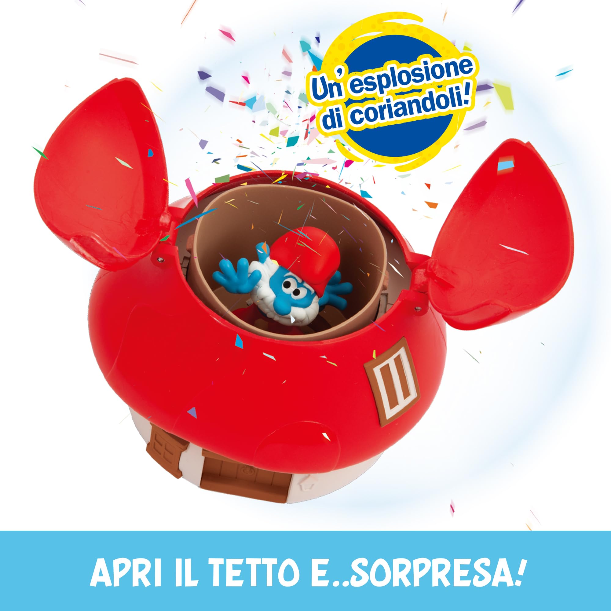 Giochi Preziosi I Puffi – Puffo Contadino da 5,5 cm e la Sua Casetta dei Puffi con Tetto Giallo, Meccanismo Ricaricabile ed Effetto Sorpresa, per Bambini A Partire dai 3 Anni